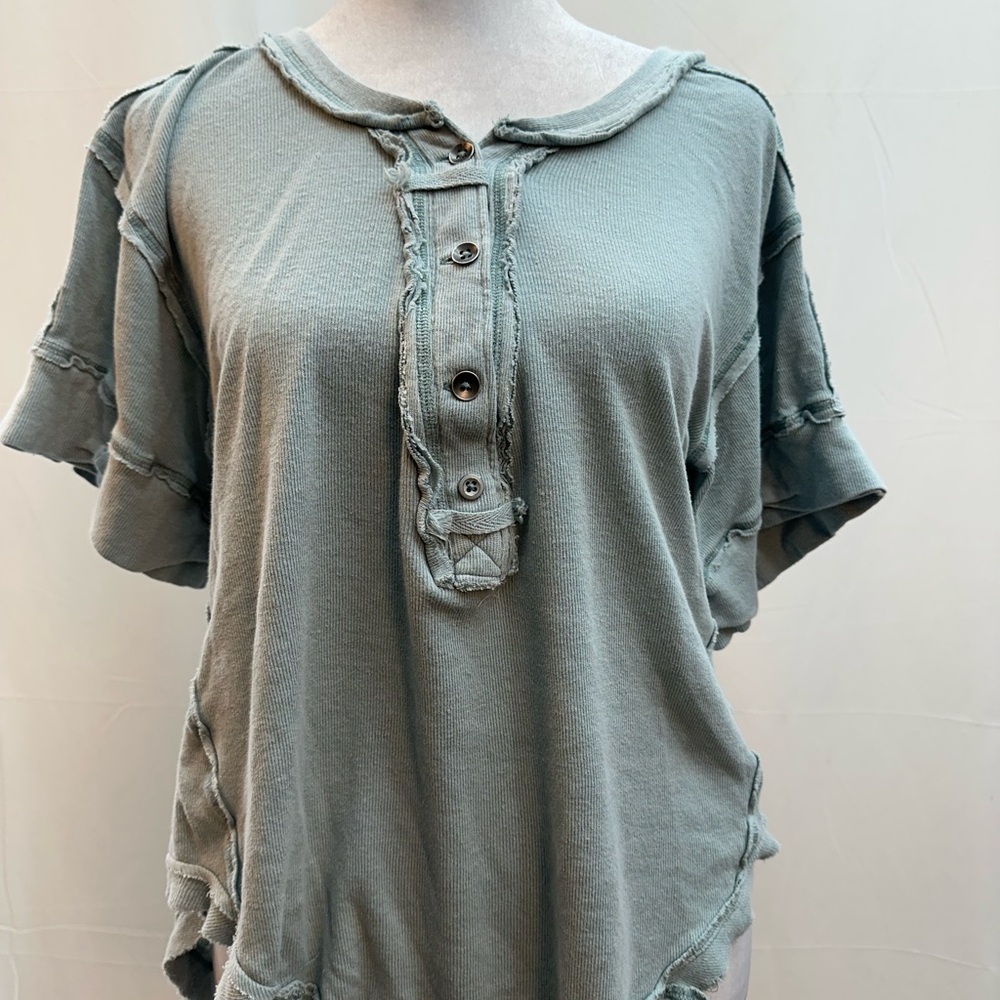 We The Free Washed Sage Green Short Sleeve Henley Tee